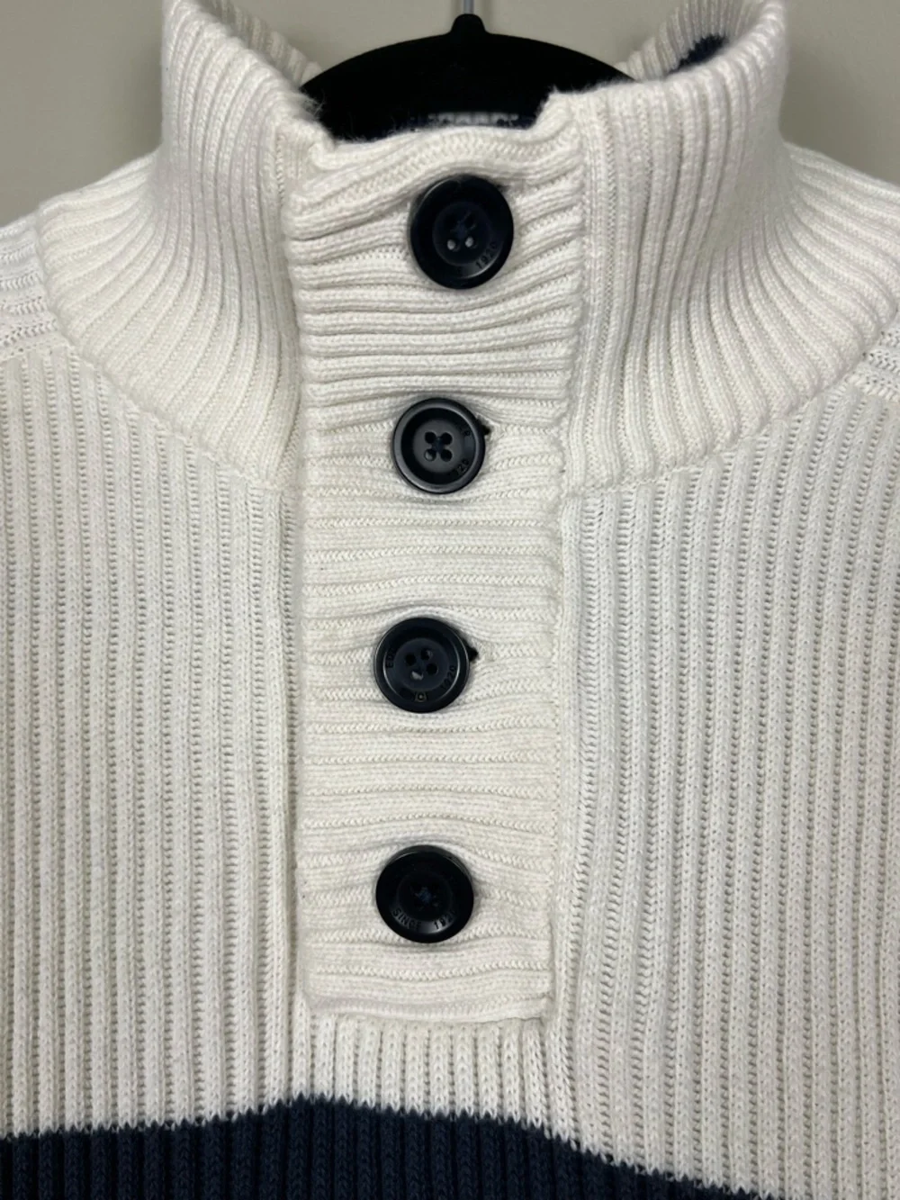 Eddie Bauer White & Navy Knit Rugby Sweater Size XL‎